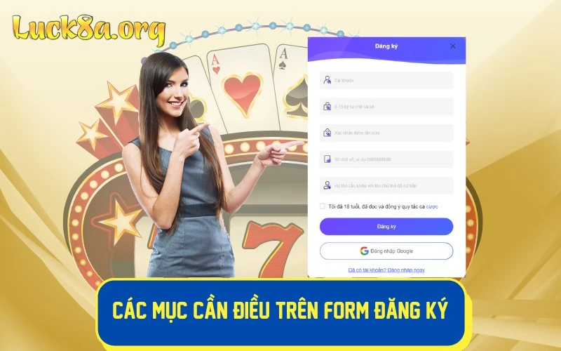 Các mục cần điều trên form đăng ký